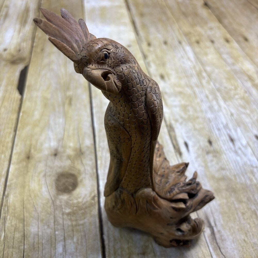 Hand Carved Parrot Wood Burl Knot Cockatoo Carving Sculpture Figure